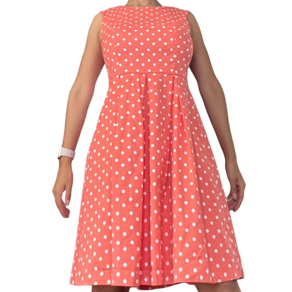 Liz Claiborne A-Line Dress Size 6 Orange White Polka Dots Knee Length Lined